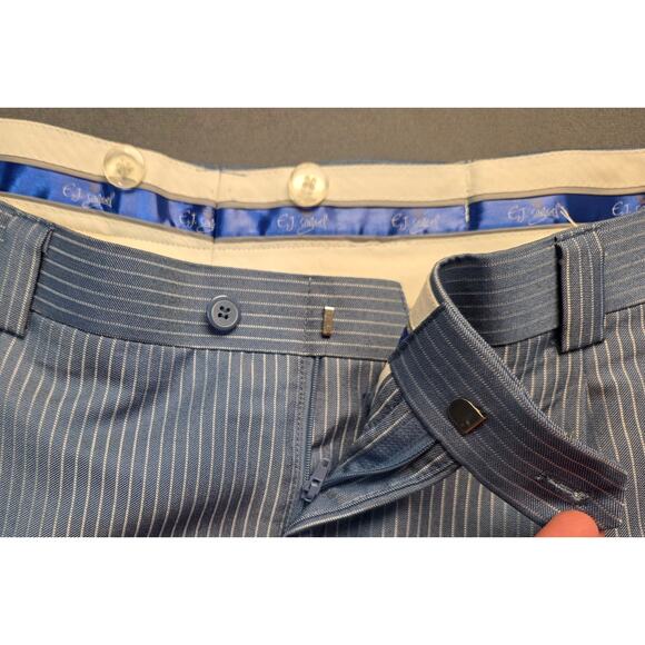 EJ Samuel Mens 40 (38×33) Trouser Dress Pants Pleated Pinstripe Blue Relaxed - Picture 4 of 11